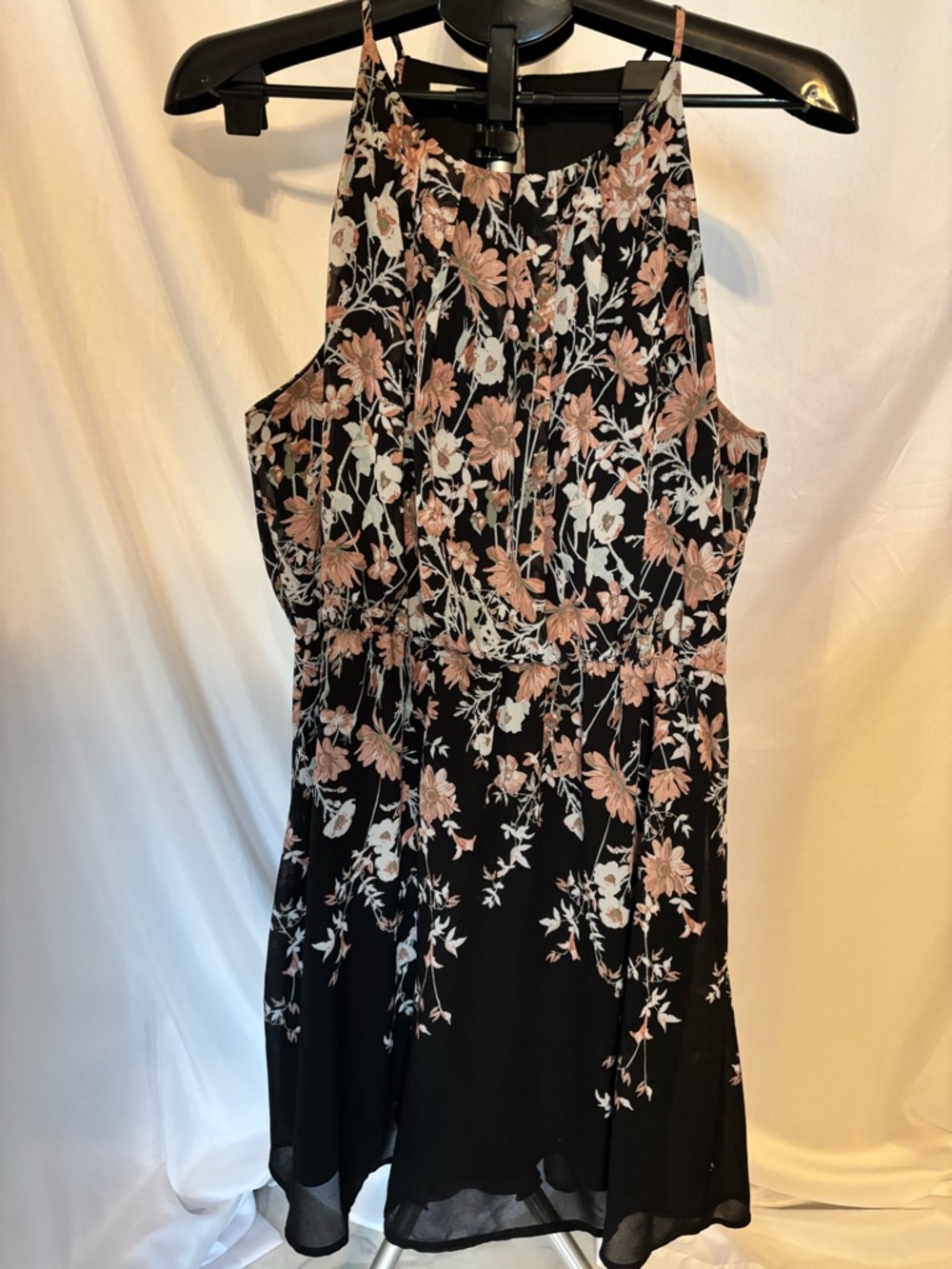 Maurices Black Mini Dress with Blush and Ivory Floral Print